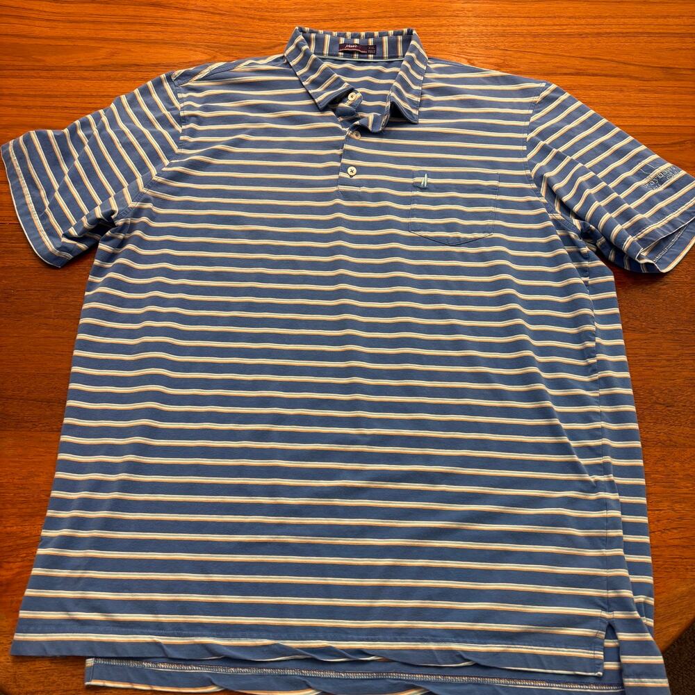 Johnnie-O Men's Short Sleeve Blue Strip Polo Shirt Size XXL
